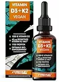 Vitamin D3 K2 vegan - 1700 Tropfen (50ml) - 1000 IE Vitamin D3 + 40 mcg K2 MK7 (Pharmaquinone®) pro Tag - optimal hochdosiert & bioverfügbar - veganes Vit. D3 (RAWD3®) - laborgeprüft mit Zertifikat