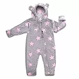 Hoppediz Baby Overall aus Fleece, extra lange Beine - perfekt für die Babytrage, Umschlagbündchen an Händen und Füßen - grau-rosé 48-52