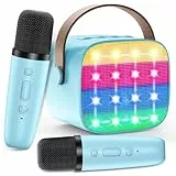 MicQutr Karaoke Maschine Kinder, Mini Karaoke Maschine mit 2 Mikrofonen, Spielzeug ab 3-12 Jahre Mädchen Jungen Mikrofon Geschenke, Tragbarer Bluetooth-Lautsprecher mit Stimmeffekten & LED-Lichtern