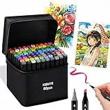 Kebuye ebuye Alkohol Marker Set, Alcohol Twin Marker 80 Farben, Meißel & Feine Verdoppelt Spitzt Alkohol Permanenter Marker Stifte für Manga, Design, Malerei, Zeichnung