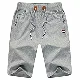 JustSun Sport Shorts Herren Kurze Hose Sommer beiläufig Baumwolle Elastische Taille Sweat Shorts Hellgrau X-Large