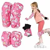 CLISPEED Knieschoner Kinder, Schützer inliner Kinder [6er Set], Knie und Ellenbogenschützer mit Fahrradhandschuhen für Rollschuhlaufen, Laufräder, Fahrräder und Skateboards Skifahren, M(2-4 Jahren)