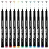 TWOHANDS Micro Fineliner Stifte, Pigment Liner Set, 12 Farben Filzstiften mit 0.25mm Ultrafeine Spitze, Wasserfest, für Künstler, Illustration, Skizzen, Technisches Zeichnen, 21281