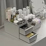 DancesCat Make Up Kosmetik Organizer mit Schubladen, Makeup Organizer Aufbewahrung Kosmetikbox für Waschtische, Schminktisch Organizer Box für Schlafzimmer, Badezimmer, Große Schmink Organizer (Grau)