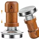 Espresso-Stampfer, 58,3 mm, 2 gefederte, kalibrierte Tamper mit Edelstahl-Riffelboden, Walnussholzgriff, kompatibel mit Gaggia-Serie Espressomaschinen Siebträger und 58 mm E61-Gruppe