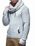 Leif Nelson Herren Strickpullover Grau mit Kragen/Hochwertiger Winterpullover Regular Fit, ideal für Casual-Looks, Langarm Größe L
