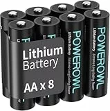 POWEROWL AA Batterien, 8 Stück, Lithium AA Batterien, 1,5V, ideal für Sport- & Outdoor-Einsätze,Digitalkamera Spielzeug, GPS Geräte
