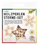folia 22520 - Holz-Perlen Sterne Set 'Nature', Bastelset mit 160 Holzkugeln und einer naturfarbenen Schnur zum Auffädeln, zum Basteln von Sternen und Anhängern
