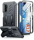 FNTCASE für Samsung Galaxy A17-5G Hülle: Robuste Stoßfest mit rutschfeste Rückseite Ständer militärische Schutzhülle zweilagig vollständiger Schutz langlebig matt strukturiert sturzsicher(Schwarz)