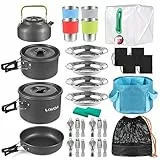 Lixada Tragbar Camping Kochgeschirr Topf Kocher Set, Camping Kochgeschirr Geschirr Kit 2-3 Personen mit Faltender Löffel Gabel Cutter Cup, Camping Kochgeschirr Se Zum Wandern Outdoor BBQ Picknick