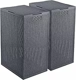 Curver Kaya Wäschekorb mit Deckel – 2er-Set – je 60 Liter – 38×29×58,5 cm – Anthrazit – Kunststoff – mit Belüftung