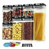 Keyoung 7 Stück Vorratsdosen Set, 4 Größen Frischhaltedosen mit luftdichtem Deckel, Küche Aufbewahrungsbox Getreidelagertank, Transparent Versiegelt Tank für Mehl Zucker Spaghetti