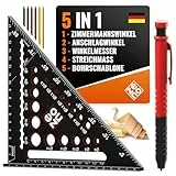 ZENO Zimmermannswinkel 180 mm - Bauwinkel - All-in-One Zimmererwerkzeug: Winkel, Winkelmesser, Lineal, Parallelanreißer, Bohrschablone - Profi-Zimmermannsbleistift