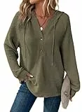 Cuptacc Hoodie Damen Kapuzenpullover Knopfleiste Leichter Sweatshirt Langarm Pullover Damen Oversize Winter Armeegrün Groß L 42-44