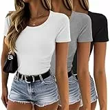 YGOODM Tshirt Damen Sommer, Tank Top Sexy Oberteile Kurzarm Gerippt Basic Tshirt Slim Fit Stretch Casual Tops