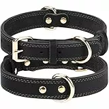 Joytale Hundehalsband Leder, Halsband aus Leder für Große Hunde, Weiches Echtleder Hundehalsband Langlebig und Verstellbar, Schwarz, L
