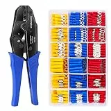 Crimpzangen-Set für isolierte Kabelschuhe, 0,5–6 mm² Ratschen-Crimpzange, Kabelschuhzange, Elektriker-Crimpzangen-Set mit 700 isolierten Flachring-Crimpverbindern