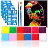 URAQT Kinderschminke Set, 12 Farben UV Bodypainting Schminkfarbe, Neon UV Schminkfarben Schminkpalette, Waschbar Face Paint Körperfarbe für Halloween Karneval Make-up