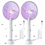 PALONE 2 x Elektrische Fliegenklatsche Insektenvernichter, 4000V Elektro Mückenklatsche und UV Mückenlampe 2 in 1, Tragbarer Wiederaufladbarer USB für Drinnen Draußen