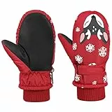 MoKo Kinder Skihandschuhe, Winter Fäustlinge Handschuhe Winddicht Wasserdicht Sport Handschuhe für Skifahren Radfahren Snowboarden Outdoor-Aktivitäten für Jungen Mädchen von 2-4 Jahren, Rot/Hirsch