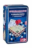 Noris Spielesammlung in Metallbox – 99 Spielmöglichkeiten für Kinder und Erwachsene ab 6 Jahren – kompakte Familienspiele-Box mit Klassikern – Brettspiele Set für Reisen – Geschenk für Spielabende