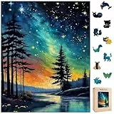 Holzpuzzle Erwachsene, Nordlichter Holz Puzzle Erwachsene, Unregelmäßige Einzigartige Tierform Polarlichter Landschaft Wooden Puzzle Holz Erwachsene als Geschenk und Decor (36 x 28,5 cm, 270 Teile)