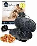 Wilfa JOY Double Waffeleisen I 1.500 Watt I 2x18cm große Herzwaffeln I 5 Temperaturmodi I Mit Alarm-Glocke I Inkl. Teig-Löffel (schwarz)