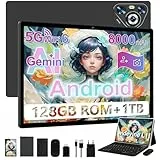 Dghrti Tablet 10 Zoll Android, 128GB ROM/TF 1TB, Octa-Core Prozessor, 8000mAh, BT5.0, 8MP+5MP, WiFi 5G+2.4G, Face ID, Widevine L1, Augenschutz, Tablet mit Tastatur & Maus Metallkörper-Schwarz
