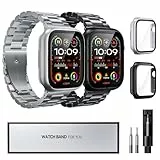 Arsiodpier Kompatible mit AppleWatch Armband series10 42MM, Band for Men Women Metall Armbänder mit Gehäuse für AppleWatch Uhrenarmband Series 10 SE (Sch+Sil, 42mm series10)