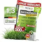 TerraUno Rasendünger Frühjahr/Sommer I Sofortwirkung für saftiges grün I 10 kg für 500 m² I gesunder Rasen verdrängt Moos und Unkraut I NPK Dünger Rasen I Gegen Trockenstress I Für den Streuwagen