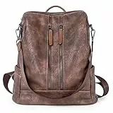 Damen Rucksack aus Kunstleder, modische und lässige Reisetasche, Schultertasche mit abnehmbaren Gurt, (Zweifarbiger Kaffee.), Large