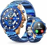 OHUGNA Men's Smartwatch with Metal/Silicone Strap, 1.53 Inch Smart Watch with Heart Rate, Sleep Monitor for Android iOS, 100+ Sports Modes, Fitness Watch, IP67 Waterproof, Bluetooth (Blau)