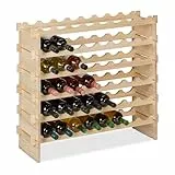 Relaxdays Weinregal, für 48 Weinflaschen, stapelbares Flaschenregal, HxBxT 73 x 82 x 25 cm, erweiterbar, Holz, Natur