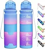 Lunidry Trinkflasche - Tritan BPA Frei Wasserflasche Kinder, 1L/500ml Kohlensäure Geeignet Auslaufsicher Sport Trinkflasche mit Zeitmarkierungen & Fruchteinsatz Für Schule, Fahrrad, Gym, Outdoor