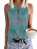 MAVIS LAVEN Damen Boho Sommer Sexy Tank Top Ärmellos Schlüsselloch V Ausschnitt Weite Oberteile Blumen Muster Bluse Elegant Lässig Locker Fallend Neckholder Tanktops Basic Strick Blusentoptop Frauen