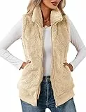 IECCP Fleecejacke Damen Teddy Fleece Weste Damen Herbst Winter Warm, Outdoor Weste mit Stehkragen Eingrifftaschen Reißverschluss(Apricot,S)