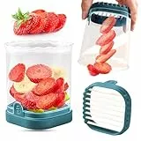COKSDUPID Obstschneider, Erdbeerschneider, Bananenschneider, Traubenschneider, Eierschneider, abnehmbarer Obstschneider mit Druckplatte, kreativer Erdbeerschneider, Küchenhelfer (dunkles Blaugrün)