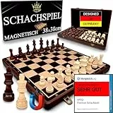 APEQi® Premium Schach MAGNETISCH - Schachspiel Holz HOCHWERTIG - [38x38cm], Massivholz, 2 EXTRA-Damen, Geschenkidee - Schachbrett Holz hochwertig - Chess Board 34 Schachfiguren Reiseschach magnetisch