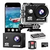 TIMNUT 4K60FPS Action Kamera, 40M wasserdichte Action Cam Unterwasserkamera mit 64 GB SD-Karte, 6-Achsen-Stabilisierung, Motorradkamera mit 8-Fach-Zoom und 2,4-GHz-Fernbedienung, Helmzubehör