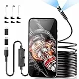 Endoskopkamera mit Licht, 1920P HD-Rohrkamera mit Doppellinse, IP67 Wasserdichtes Endoskop mit 8+1 LEDs, 5M Halbstarres Kabel, Inspektionskamera für Android iOS Handy, Kanalkamera für Abwasserrohre
