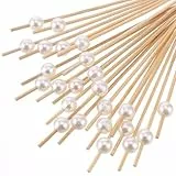 100 Stück Cocktailspieße, Spieße Fingerfood aus Holz Cocktailspieße mit Perle Schmücken Zahnstocher Holz Spiesse für Snacks Fingerfood Partyspieße Obstspieße Cocktail Deko für Party Geschenk Fasching