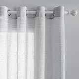 MYSKY HOME Vorhänge Gardinen mit Ösen Vorhang Kurz Kinderzimmer Weiß Streifen Gardine Halbtransparent Dekorieren Raumteiler Moderner Wohnzimmer 2er Set H 160 x B 140, Hellgrau.