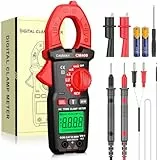 CAMWAY Stromzange, Digitales Strommessgerät AC Strom 600A 4000 Counts True-RMS Zangenmultimeter, Auto-Ranging LCD Spannungsprüfer misst Spannung Strom Widerstand NCV Dioden Kapazität Temperatur