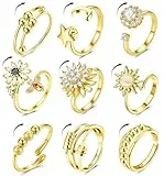 Kakonia 9 Stück Fidget Ring Mädchen, Anxiety Ring Spinner Ringe Damen Fidget Rings Set, Zirkonia Stressring, Verstellbar Stapelbare Anti Stress Rings Für Damen Tochter Geburtstags-Party-Geschenkel-G