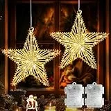 GlobaLink LED Weihnachtsstern Beleuchtung 2 Stück, Weihnachtsfenster Stern Weihnachtsvorhang Lichter batteriebetrieben für Weihnachten Outdoor Schlafzimmer Fenster Deko