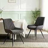 Hawthyhome Esszimmerstühle 2er Set | Polsterstühle mit 10 cm Sitzkissen • künstlicher Stoff Dining Chair • Küchenstuhl mit Rückenlehne • Moderne Sessel • Metallbeine • Dunkelgrau FU01043DG-2