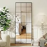 BEAUTYPEAK Standspiegel 180x76 cm, Dekorativer Rechteckig Ganzkörperspiegel hängend oder lehnend an die Wand, Groß Wandspiegel mit Ständer für Schlafzimmer, Wohnzimmer oder Ankleidezimmer, Schwarz