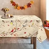 Arquiel Ahornblatt Vogel Tischdecke, Rechteckige Orange Tischtuch Abwaschbar Vintage Erntedankfest Tischdecken Lastwagen für Party Picknick Herbst Abendessen Dekor(140 x 180 cm)
