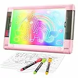 LED-Zeichentafel Wiederaufladbare, 15 Zoll 9 Farben Lichteffekte Neon Kunst Schreib-Tablet zum Nachzeichnen für Kinder, Skizzen Geschenkspielzeug für Teenager, 5 Marker