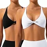 Litthing Sport BH Rückenfrei Damen, Sexy V-Ausschnitt Sports Bra, mit Abnehmbaren Gepolstert Push Up Ohne Bügel Bustier Crossback Spaghettiträger Crop Top für Yoga Fitness Gym